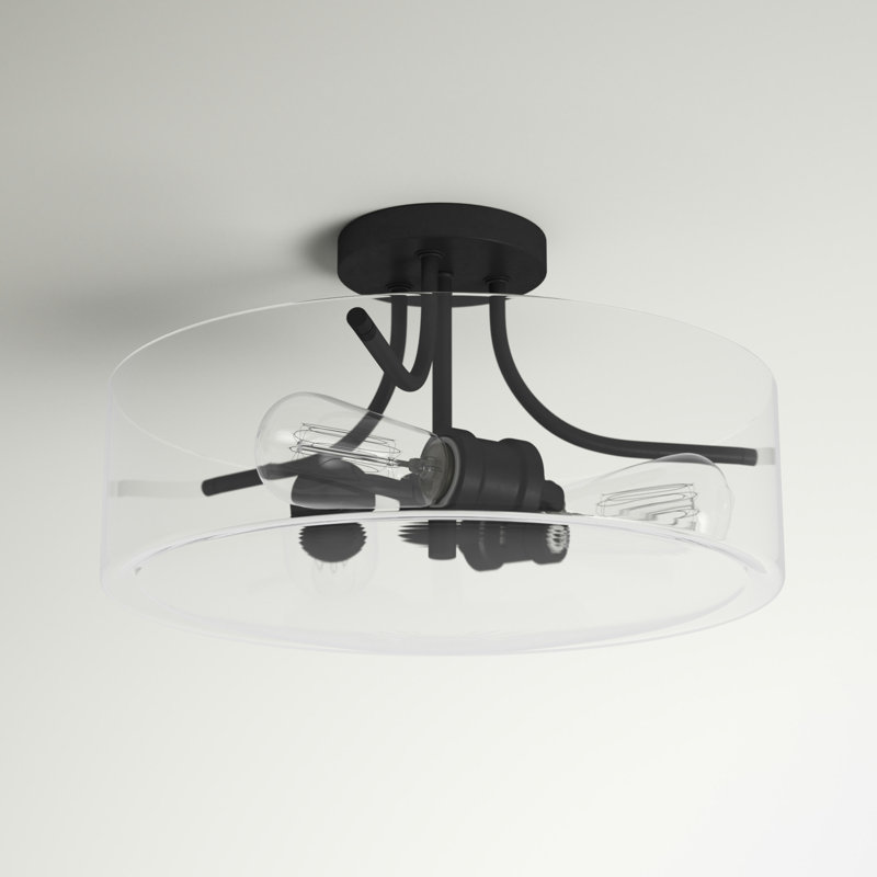 Plafonnier semi-encastré cylindrique simple 15 po à 3 lumières Collina, Noir mat