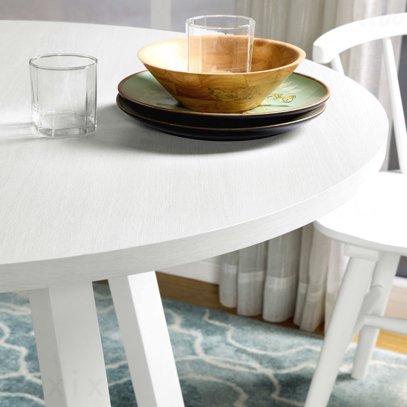 Ensemble de salle à manger 5 pièces en bois blanc avec table à tréteaux et 4 chaises Windsor