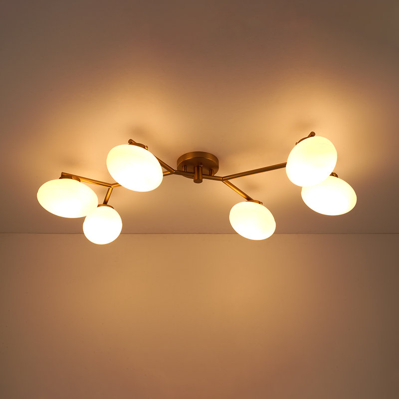 6-Light Dimmable Linear Semi Flush Mount , Brushed Gold