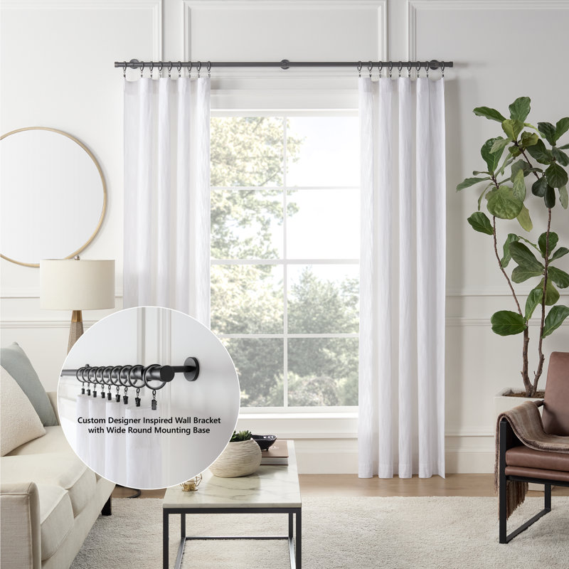 Cambria Designer Series Premium 1-1/8 in Larger Dia. Non-Adjustable Curtain Rod and Designer Brackets, 48", Satin Black