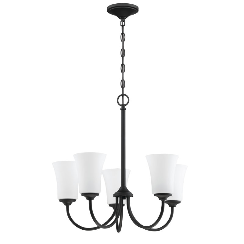 Pembe 5 - Light Dimmable Classic / Traditional Chandelier, White Frosted, Flat Black