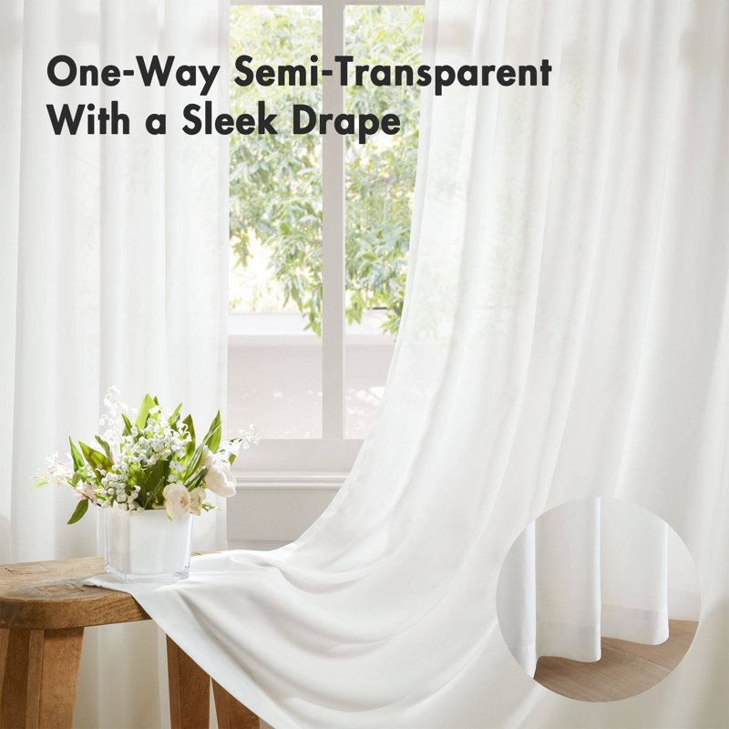 White Sheer Polyester Rod Pocket Back Tab Window Panel