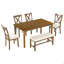 Ensemble de 6 tables de salle à manger en bois, 4 chaises en tissu et banc (cerisier naturel)