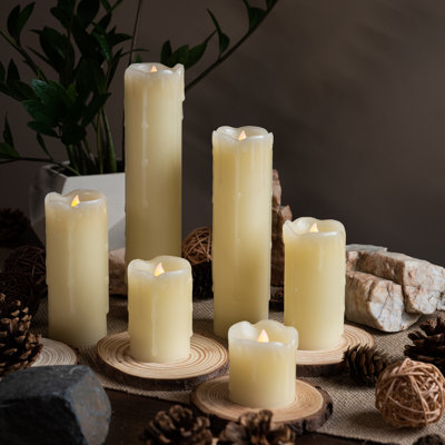 Realistic LED Flameless Dripping Wax Pillar Candles (Set of 6)