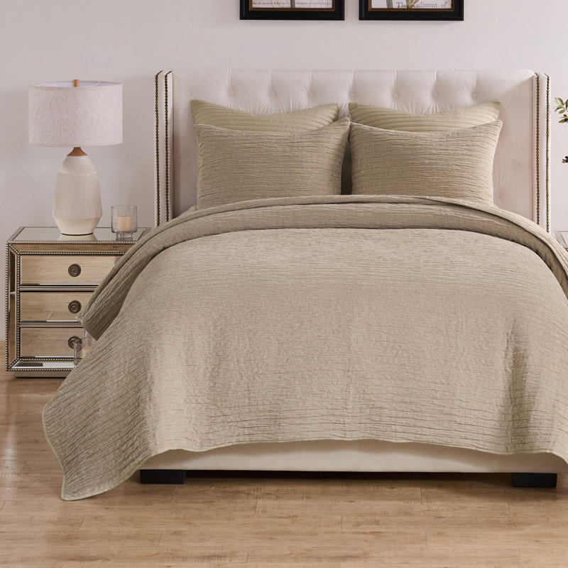 Ensemble de courtepointe 2 pièces Greenland Home Fashions Velvet Crush Kaki 68 x 86 + 20 x 26, Kaki
