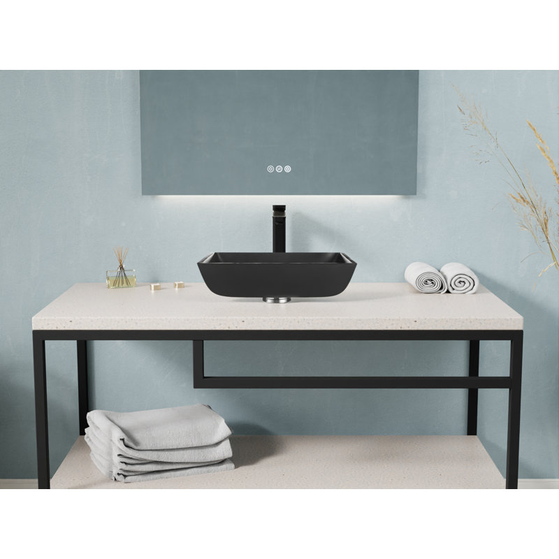 ANZZI 15.8'' Matte Black Glass Square Bathroom Sink