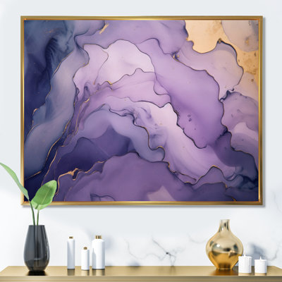 Encre mauve et mauve à l'encre de marbre encadrée sur toile