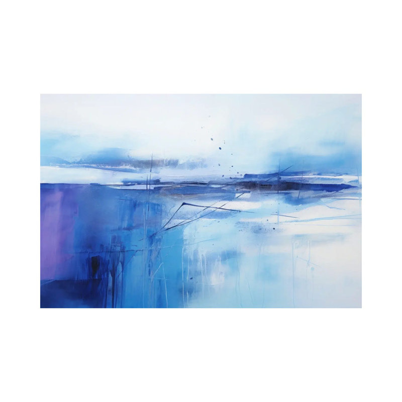 Abstraction bleue et mauve, H 8 po x l 12 po x P 0,75 po, Pas de tapis, Toile tendue