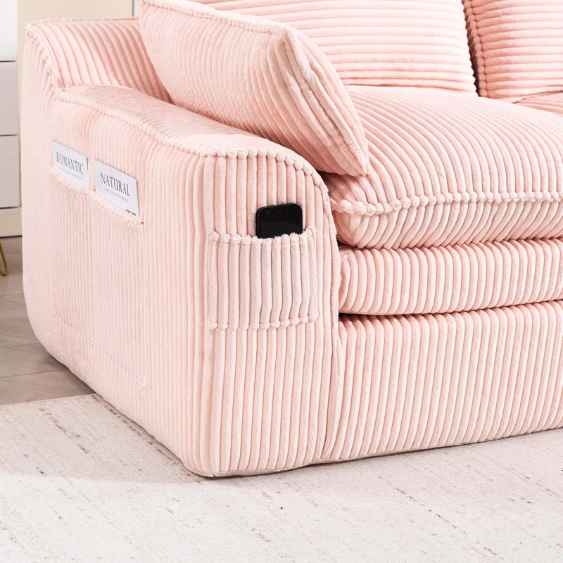Canapé modulaire en forme de L, canapé modulaire en velours côtelé rembourré avec repose-pieds mobile, 3 coussins et 2 coussins lombaires, coussins de siège amovibles