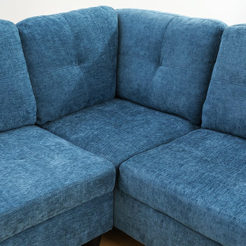 Canapé modulaire en flanelle 3 pièces, Orienté à gauche (vu de face), Bleu