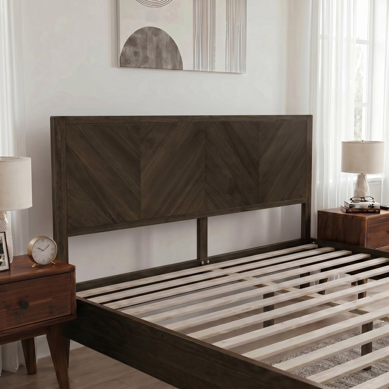Queen Solid Wood Platform Bed with Headboard, No Box Spring Needed - 800 lbs Heavy Duty Bed Frame, Mocha, Queen, Mocha