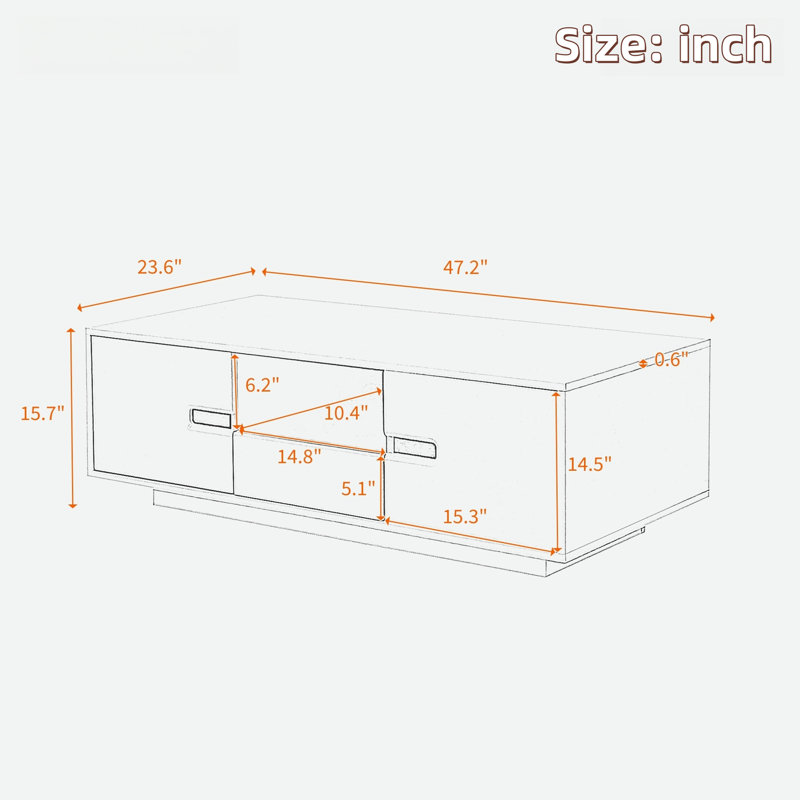 Modern High Glossy Rectangle Coffee Table With 2 Cabinets, One Drawer, 16 Colour Led Lights And A Open Shelf, White 