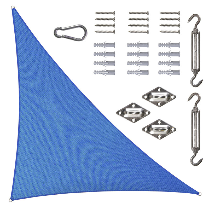 Toile d'ombrage triangulaire Colourtree avec trousse de quincaillerie d'installation, Bleu, 18 pi x 18 pi x 25,5 pi