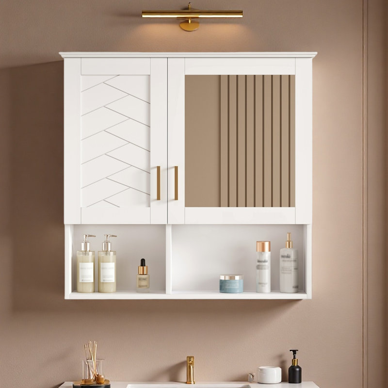 Armoire de toilette 2 en 1, armoire à pharmacie murale de 30 pouces avec tablettes réglables et portes à fermeture douce, miroir haute définition avec rangement pour meuble-lavabo de salle de bain