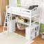 Lit mezzanine simple avec bureau, tiroirs et tablettes