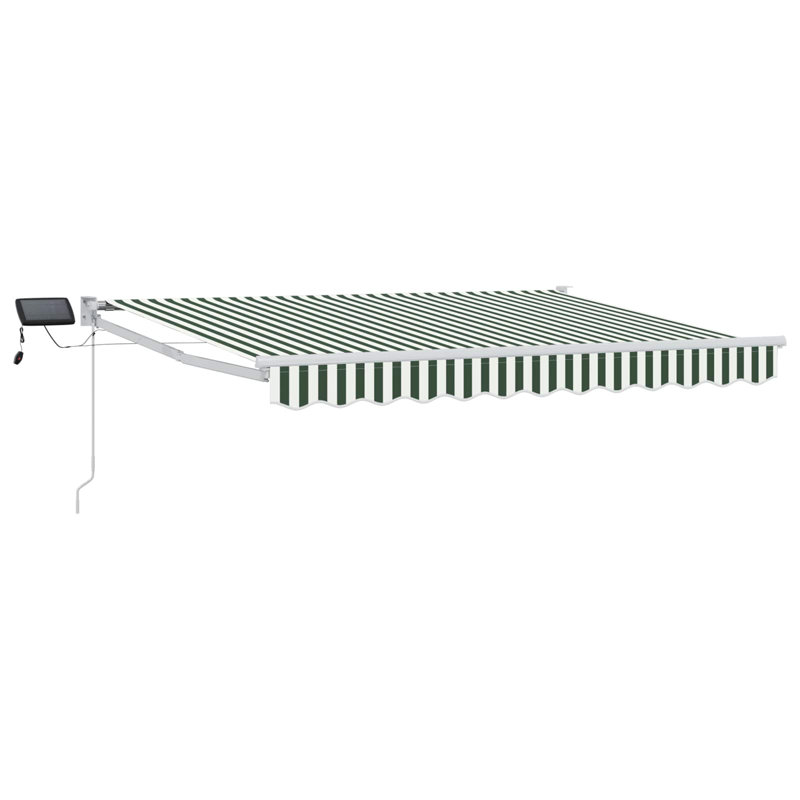 VidaXL Polyester Cover Retractable Patio Awning, 300cm W x 250cm D, Striped, Green/White