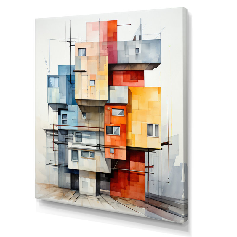 Isfried Constructivism Architectural Insertion sur toile, Toile tendue, H 40 po x l 30 po x P 1,5 po