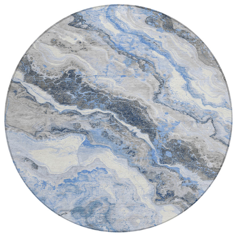 Tapis bleu intérieur / extérieur lavable à la machine Cinead ACN1709, Rond 8 pi