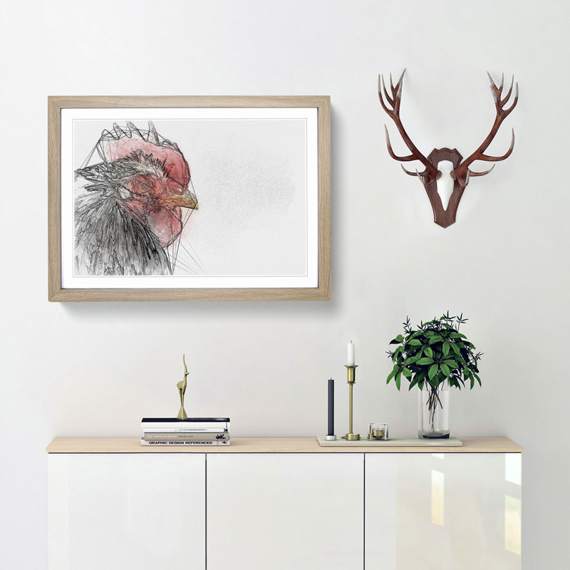 Grey Rooster Looking West in Abstract - Picture Frame Graphic Art Print, Oak Framed, 36cm H x 48cm W x 2cm D