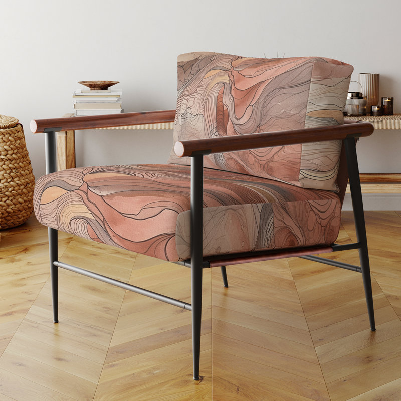Chaise d'appoint avec accoudoirs abstraits rembourrés Chocolate Dreams, Noir