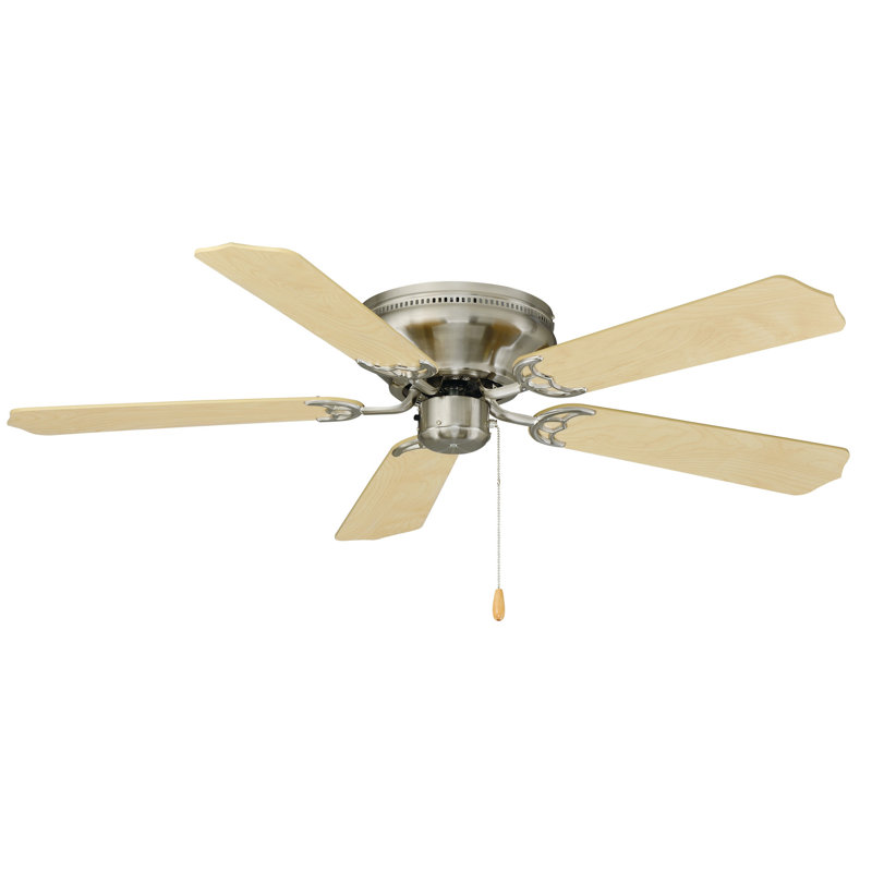Aaliyah 52" 5-Blade Hugger Indoor Ceiling Fan, Beige Wood, No, Brushed Nickel
