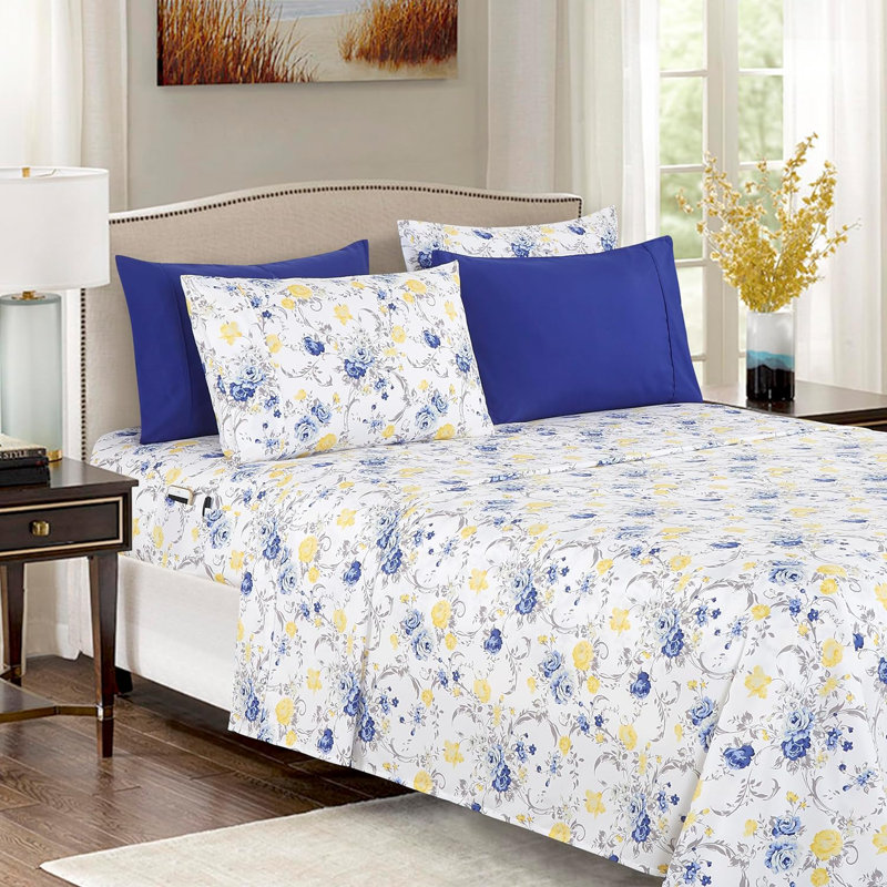 Polyester Floral - Set of 6, California King Sheet Set