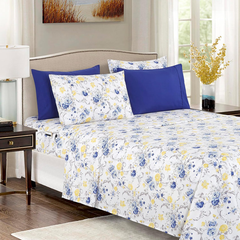 Polyester Floral Pillowcase and Flat Sheet, California King Sheet Set