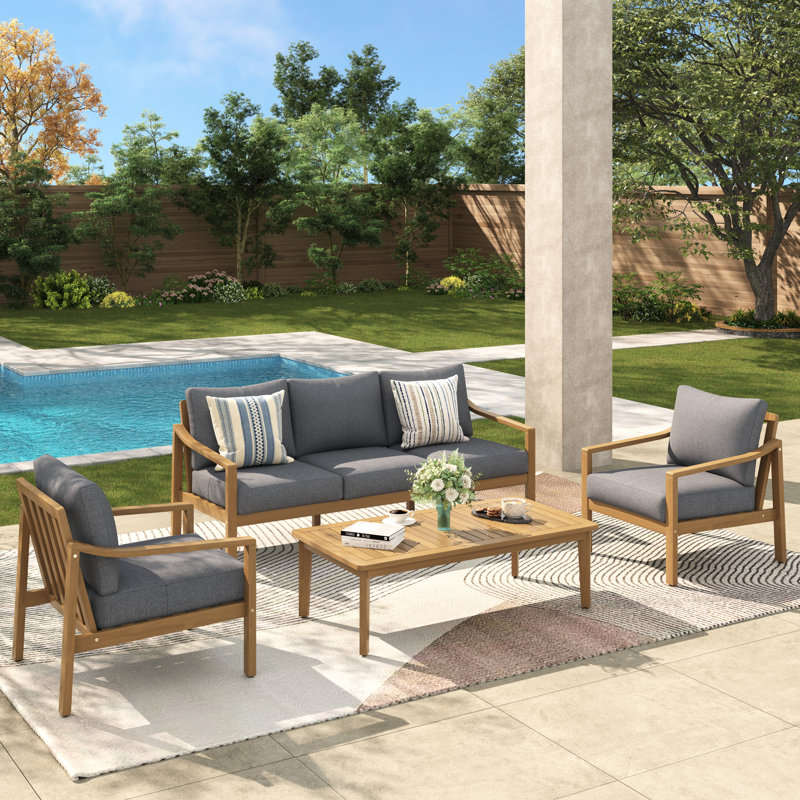 Outdoor Conversation Set with Cushions, Gray