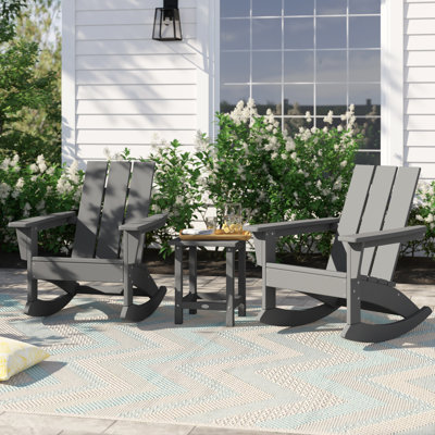 POLYWOOD x Sol 72 Jamarion 3-Piece Adirondack Rocking Chair Set