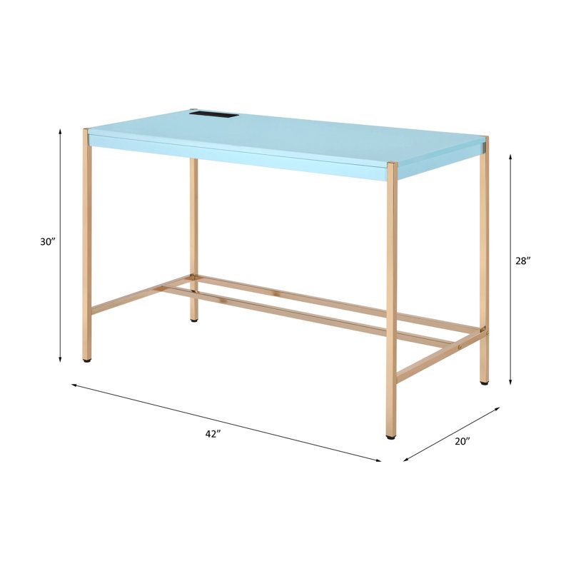 Modern Rectangular Wooden Writing Desk With Usb Port, Blue