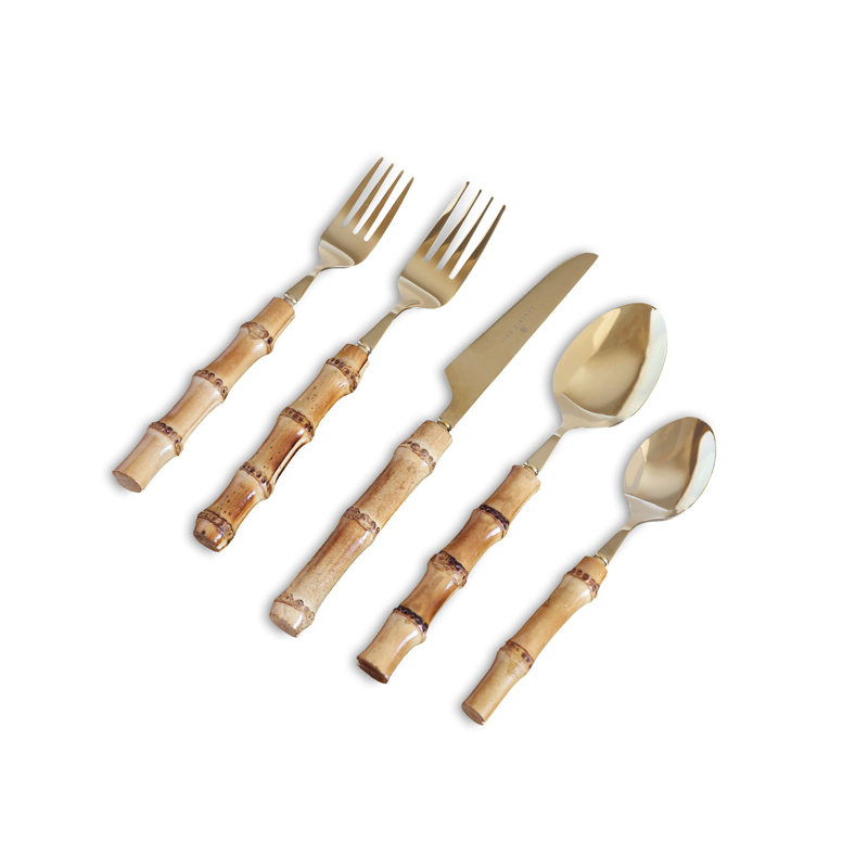 Vida 5 - Piece Flatware Set - Service for 1, Gold/Natural
