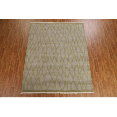 Tapis unique en laine noué à la main gris / beige nouvel âge 7 pi 11 po x 9 pi 11 po