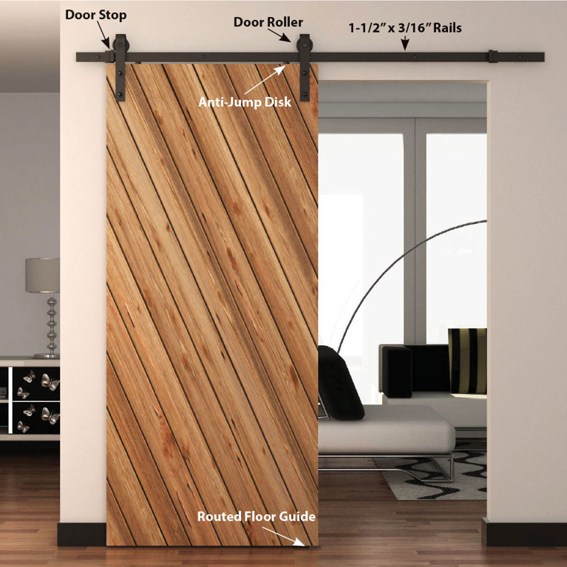 Black Solid Steel Sliding Barn Door Hardware Kit