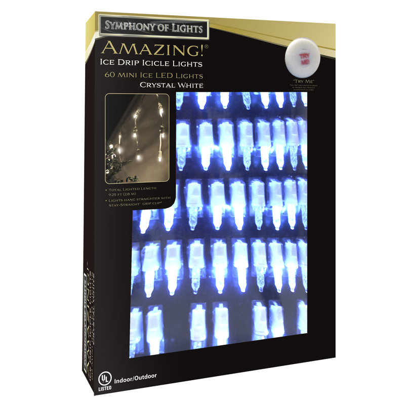 60 White LED Mini Dripping Christmas Lights - 10 ft White Wire