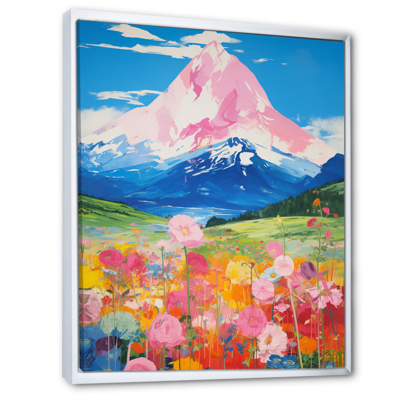 Rose dans un champ de fleurs - reproduction, Cadre flottant blanc, H 44 po x l 34 po x P 1,5 po