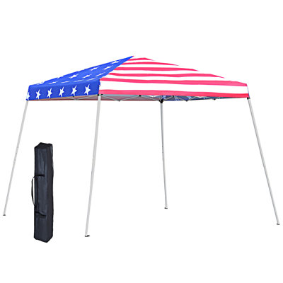 Outsunny Slant Leg Pop Up Canopy Tent With American Flag Roof And Carry Bag, Beach Canopy Instant Sun Shelter, Height Adjustable, Base / Top