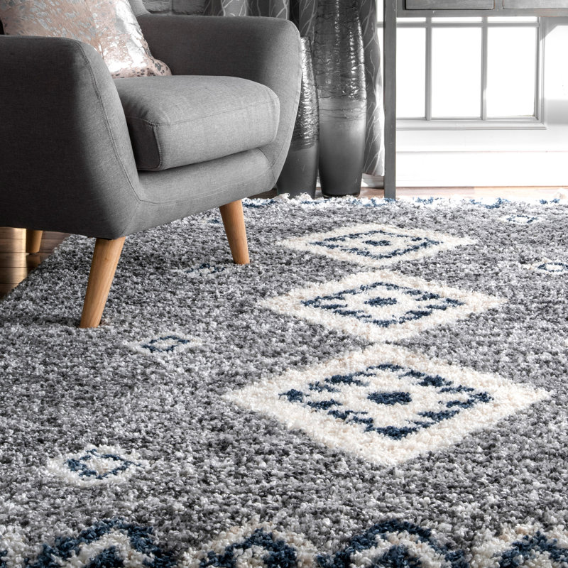 Tapis à poil long à motif géométrique Tribal, Rectangle 9 pi x 12 pi