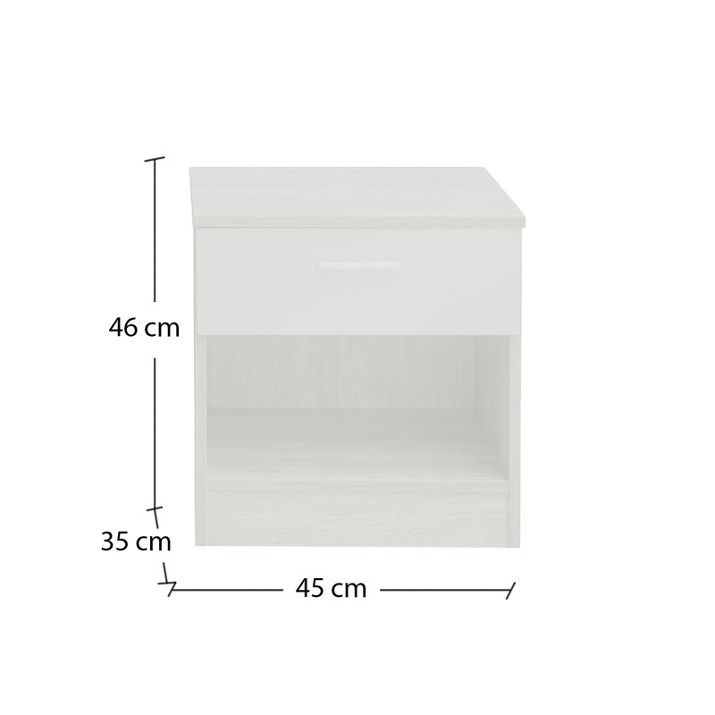 Holmes 45cm W Manufactured Wood Bedside Table, White