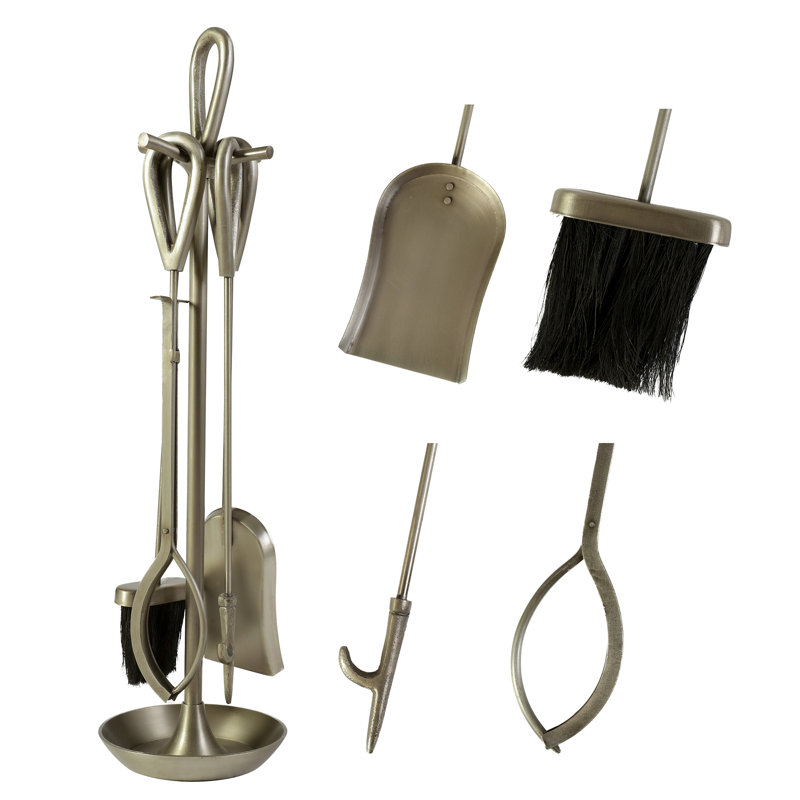 Akmaral Iron Fireplace Tool Set, Pewter Antique