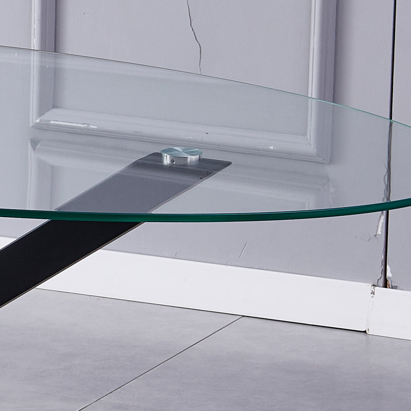 Oval Glass Top Metal Base Dining Table, 75cm H x 180cm W x 90" D