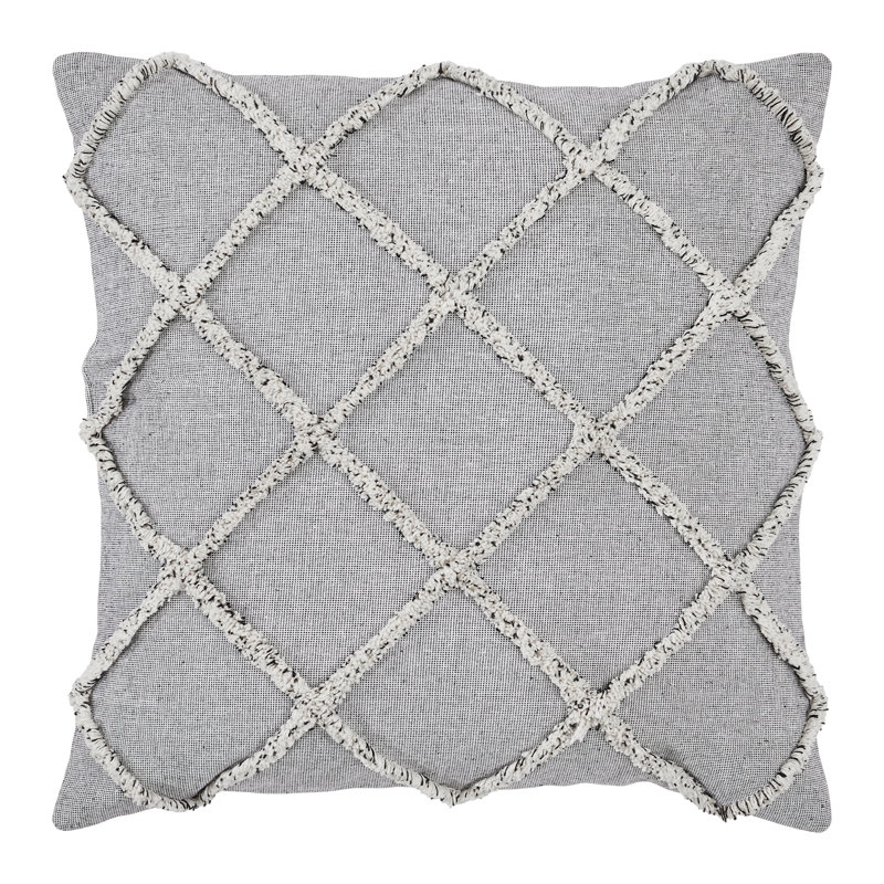 Frayed Lattice Creme & Black Pillow 20x20, gris
