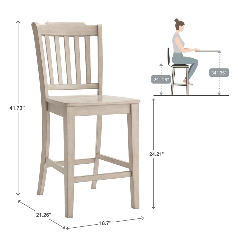 Fortville Solid Wood Counter/Bar Stool, Antique White, Counter Stool (24" Seat Height)