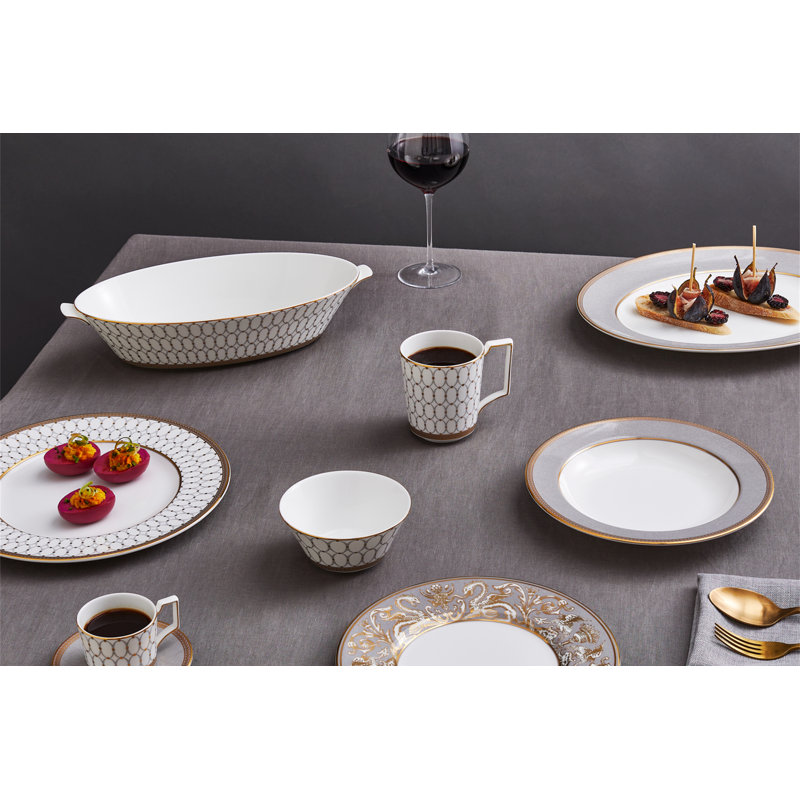 Renaissance Grey Ceramic Soup Bowl with Gold Detailing