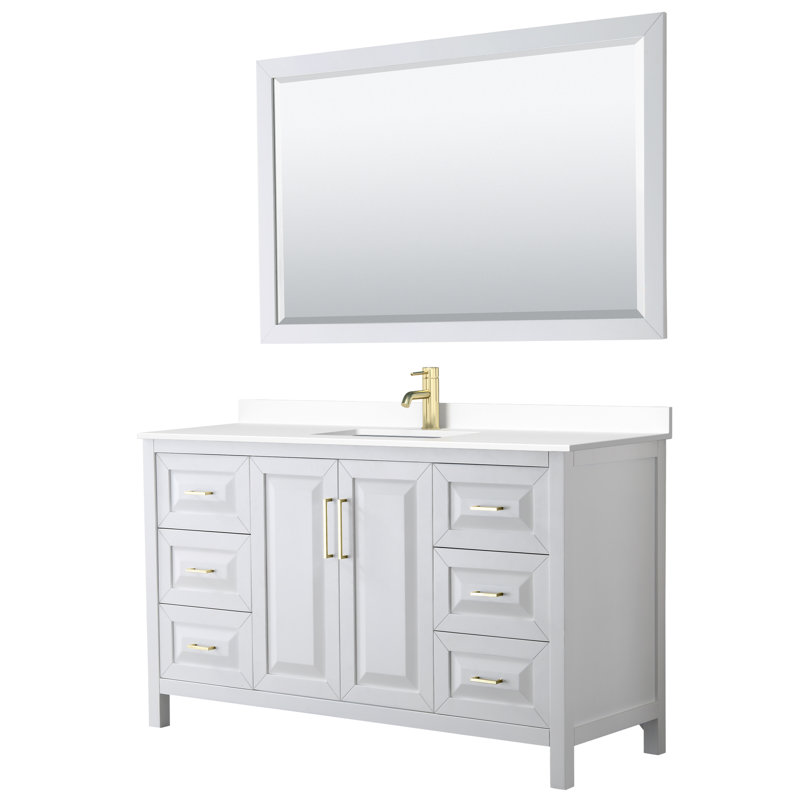 Daria 60'' W Single Vanity, Brushed Gold, White Cultured Marble, White