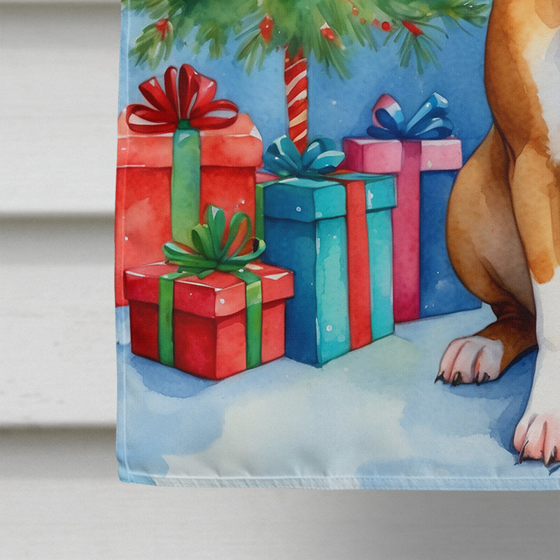 Drapeau de Noël maison de renne, Bull-terrier