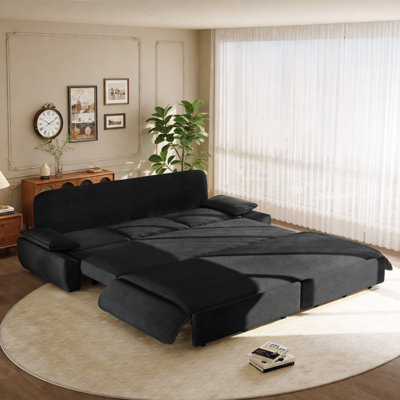 94.5" king size Pull Out Sofa Bed,3-in-1 Convertible Sleeper Sofa,Multi-Functional Corduroy Bed, Black