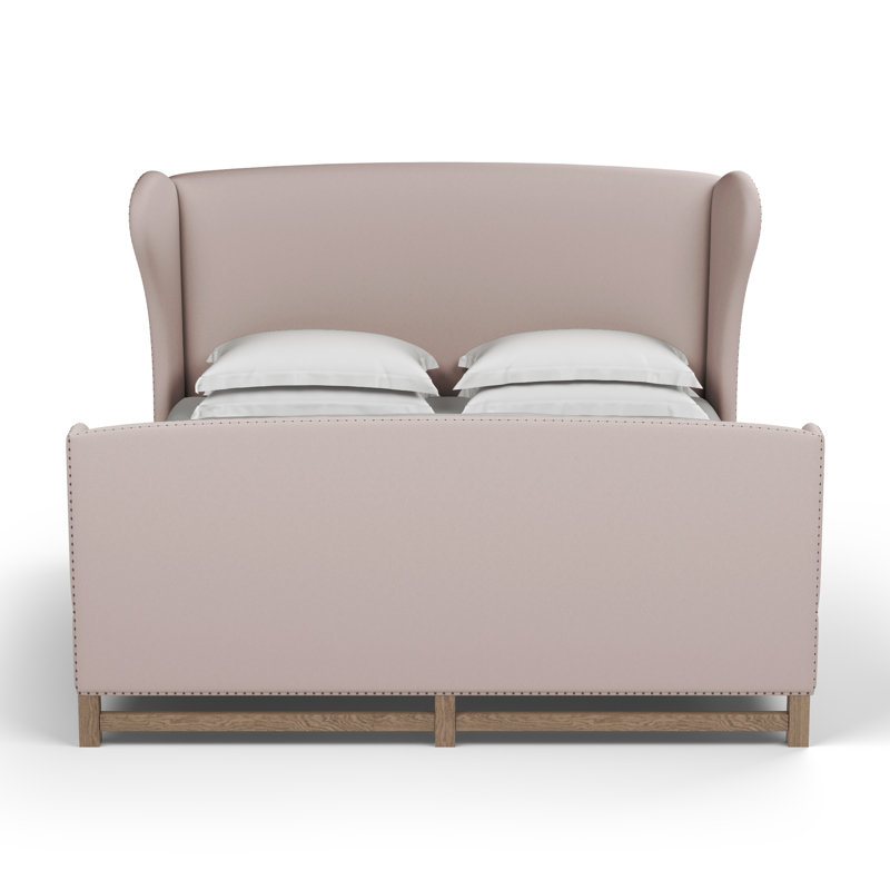 Herbert Upholstered Wingback Bed, Twin, Plush Velvet Blush, Weathered