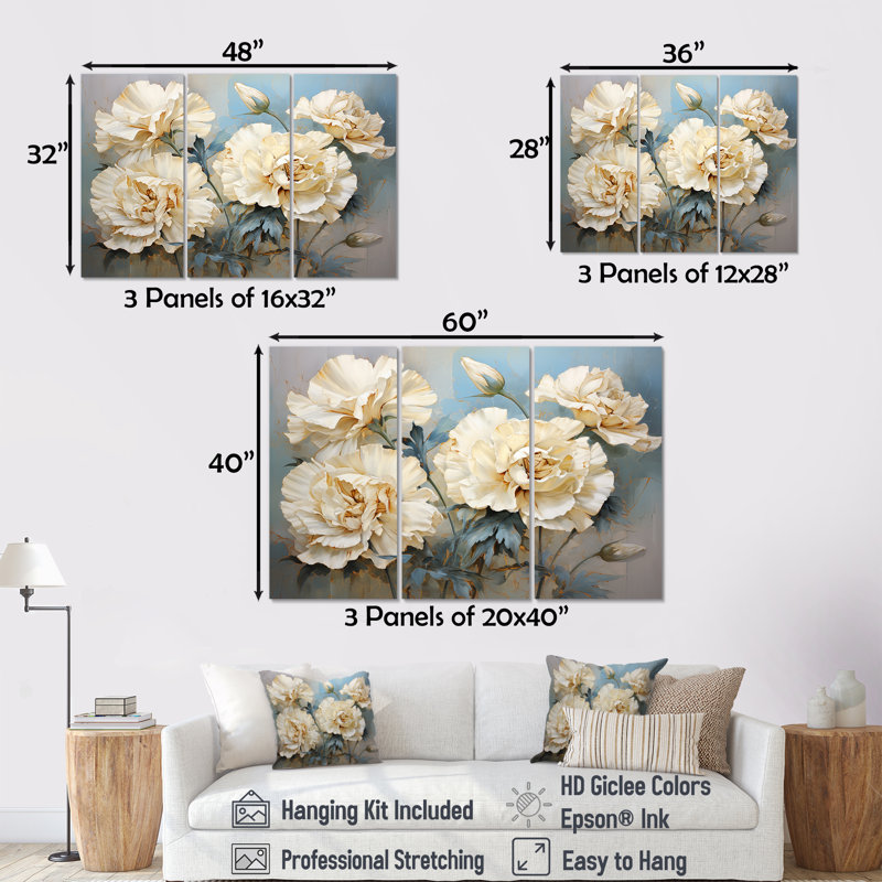 «Beige oeillets sur bleu I», ensemble d'art mural sur toile, Toile tendue, H 40 po x l 60 po x P 1 po