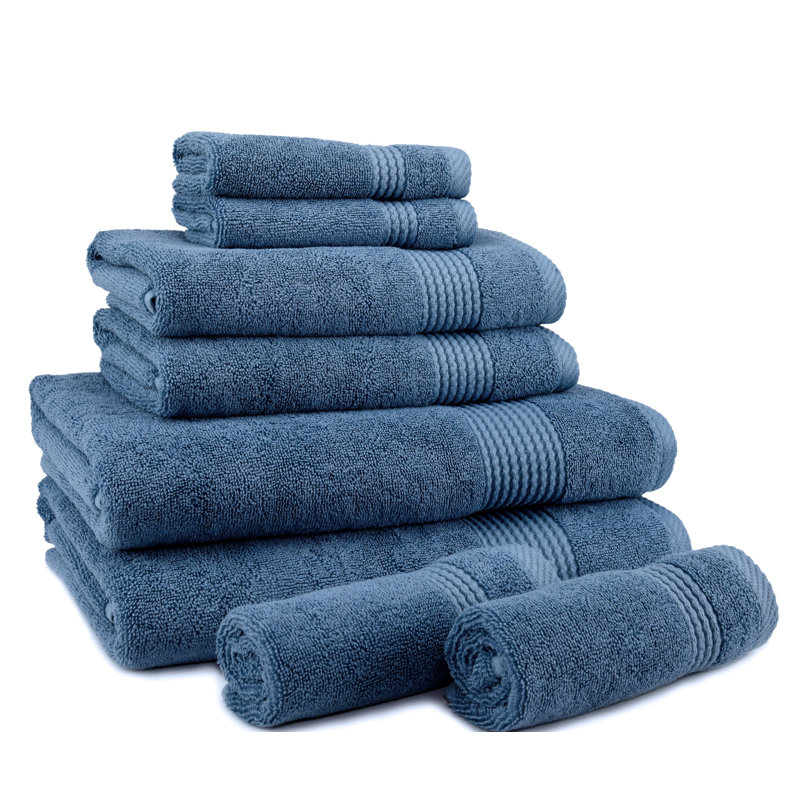 Adlena 8 Piece Turkish Cotton Towel Set, Navy Blue