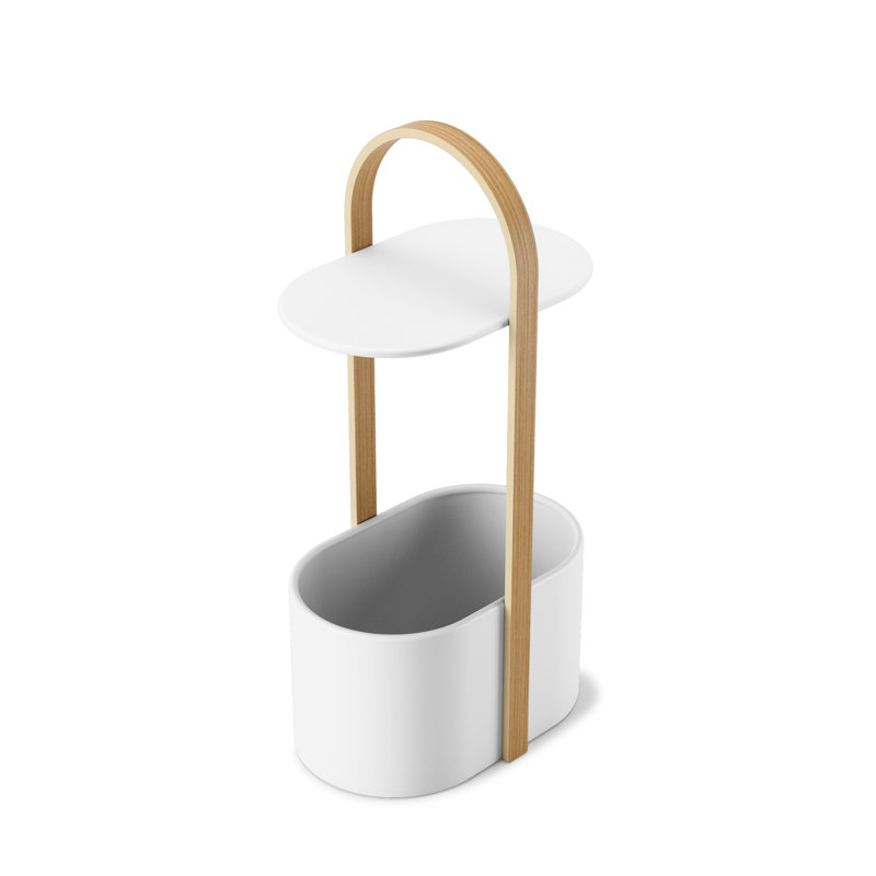 Bellwood Modern Round Wood & Metal End Table with Cable Management